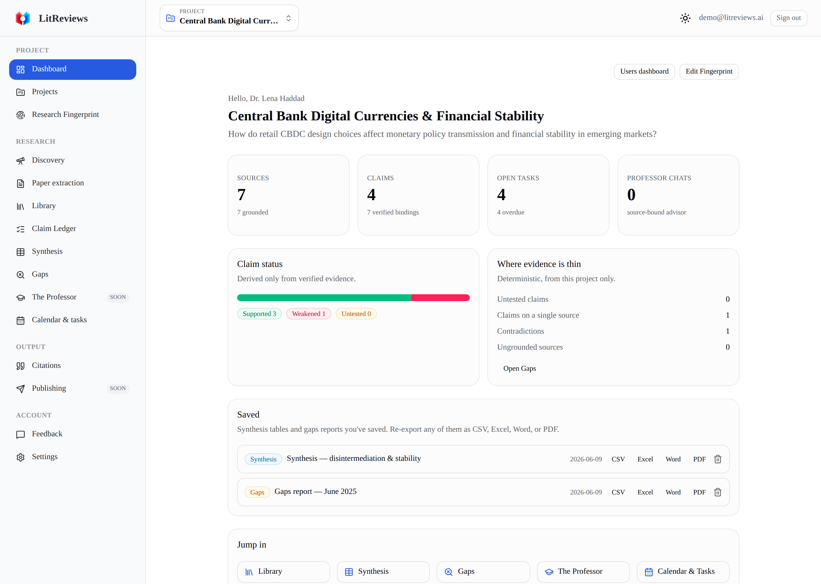 LitReviews dashboard