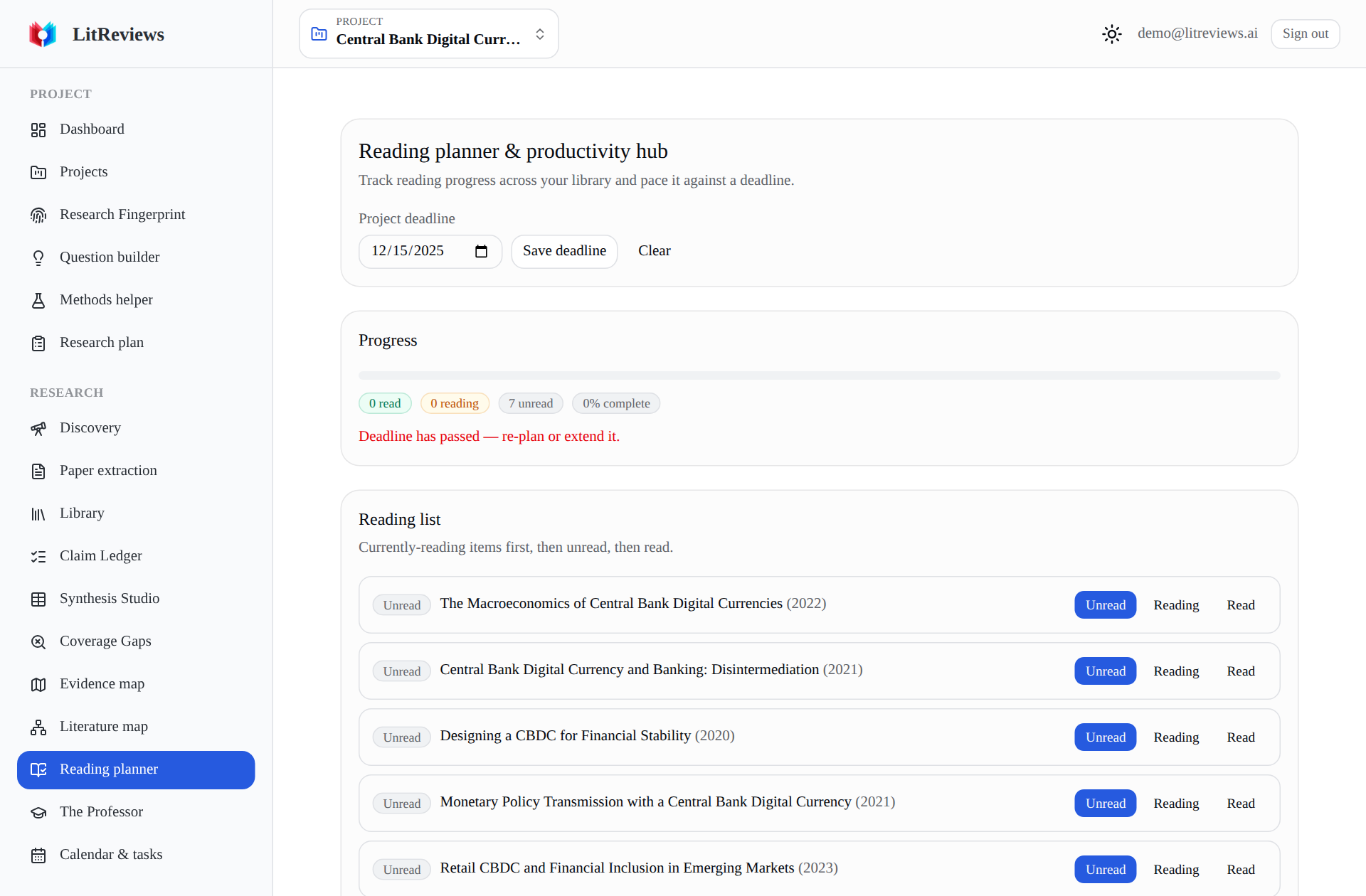 Reading planner